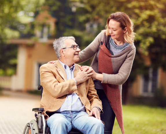 woman assisting the senior man